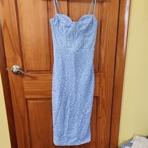 Chic Light Blue Lace Midi Dress